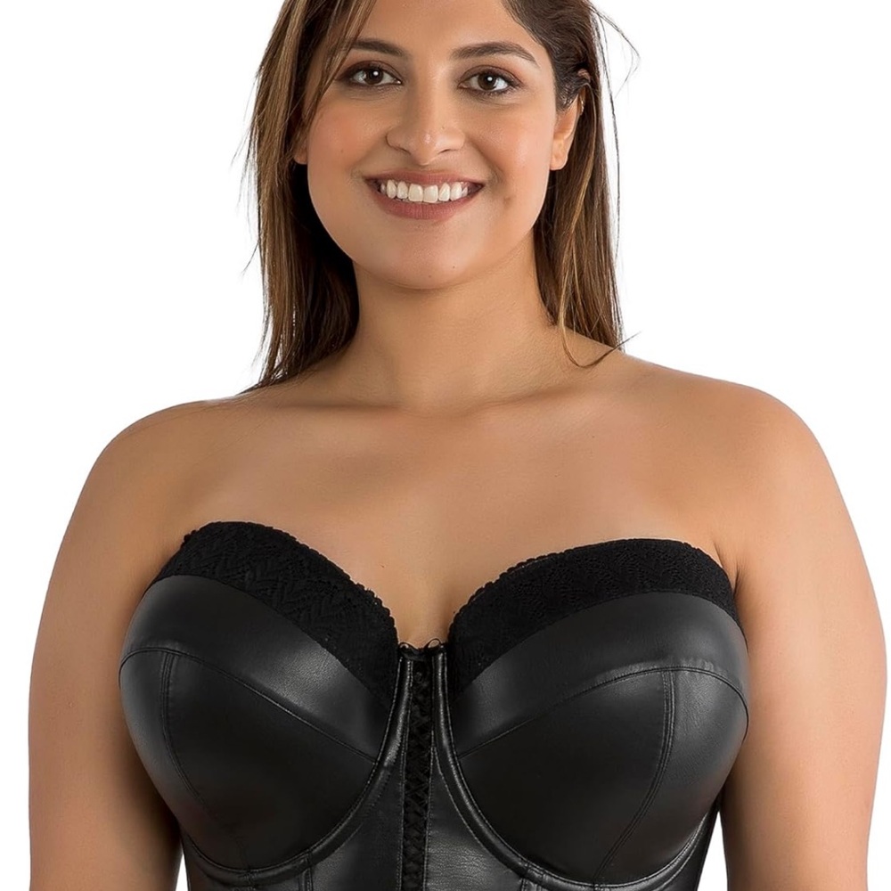PARFAIT Stevie P50120 Women's Longline Strapless Bustier Black Faux Leather